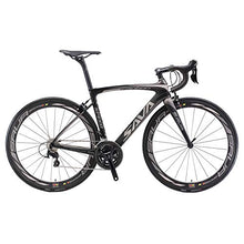 Load image into Gallery viewer, Carbon Road Bike, SAVA HERD6.0 T800 Carbon Fiber 700C Road Bicycle with 105 22 Speed Groupset Ultra-Light Carbon Wheelset Seatpost Fork Bicycle Black Grey 52cm