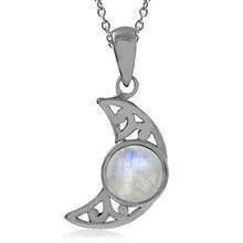 Load image into Gallery viewer, Silvershake Natural Moonstone 925 Sterling Silver Filigree Crescent Moon Pendant with 18 Inch Chain Necklace