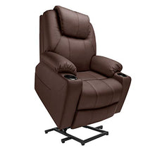 Load image into Gallery viewer, Furgle Power Lift Recliner Chair Faux Leather Electric with Massage Heat and Vibration for Elderly Living Room Lounge Massage Sofa with 2 Remotes Side Pockets and Cup Holders TUV Certified - Brown