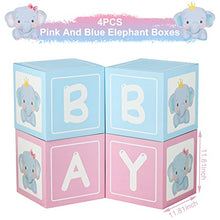 Load image into Gallery viewer, Elephant Baby block Boxes for Birthday Party Decorations, Elephant Gender Reveal Decorations – 4 Pink and Blue BABY Balloon Boxes With Elephant Printed, Babyshower Decorations for Boys Girls First Birthday