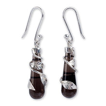 Load image into Gallery viewer, NOVICA Obsidian .925 Sterling Silver Dangle Earrings 'Black Clematis'