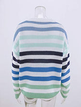 Load image into Gallery viewer, KIRUNDO Women’s Strip Color Block Short Sweater Long Sleeves Stitching Color Round Neck Loose Pullovers Jumper Tops (Medium, 2014-Denim Blue)