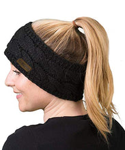 Load image into Gallery viewer, Women Winter Warm Headband Fuzzy Fleece Lined Thick Cable Knit Head Wrap Ear Warmer Black & Beige