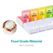 Load image into Gallery viewer, AM PM Weekly 7 Day Pill Organizer, Sukuos Large Daily Pill Cases Pill Box with Easy Push Button Design for Pills/Vitamin/Fish Oil/Supplements (Rainbow)