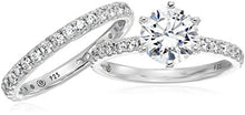 Load image into Gallery viewer, Platinum-Plated Sterling Silver Round Ring Set made with Swarovski Zirconia (1 Carat Center Stone), Size 7