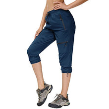 Load image into Gallery viewer, Women's Hiking Capris Pants Outdoor Zipper Pockets Lightweight Quick Dry, Workout Travel Cargo Pant Water Resistant Elastic Waist UPF 50 UV-Block Navy Blue