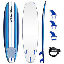 Load image into Gallery viewer, Wavestorm - Classic Soft Top Foam 7ft Surfboard Surfboard for Beginners and All Surfing Levels Complete Set Includes Leash and Multiple Fins Heat Laminated, Blue Pinline (AZ22-WSSF700-PIN)