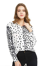 Load image into Gallery viewer, Tronjori Women's Casual V Neck Crepe Blouses Long Sleeve Button Down Shirts Tops (S,White Black Leopard)