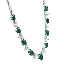Load image into Gallery viewer, Rachel Koen 18K White Gold Oval Green Emerald and Pear Shaped Diamonds Necklace