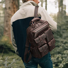 Load image into Gallery viewer, S-ZONE Men Vintage Genuine Leather Backpack Casual Daypack Multi Pockets Travel Bag Brown