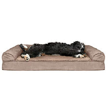 Load image into Gallery viewer, Furhaven Pet Bed for Dogs and Cats - Plush and Suede Sofa-Style Cooling Gel Foam Dog Bed, Removable Machine Washable Cover - Almondine, Large