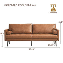 Load image into Gallery viewer, Vonanda Faux Leather Sofa Couch, Mid-Century 73 Inch 3-Seater Sofa with 2 Bolster Pillows and Hand-Stitched Comfort Cushion Sofas Couches for Living Room, Caramel