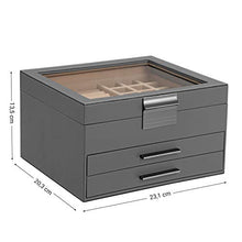 Load image into Gallery viewer, SONGMICS Jewelry Box with Glass Lid, 3-Layer Jewelry Organizer with 2 Drawers, Gift for Loved Ones, Gray UJBC239GY