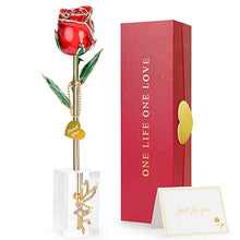 Load image into Gallery viewer, 24k Gold Dipped Real Rose, Gifts for Wife/Mom, Forever 24k Rose with Crystal Stand, Handmade Gifts for Women on Birthday Anniversary Valentines Day Mothers Day