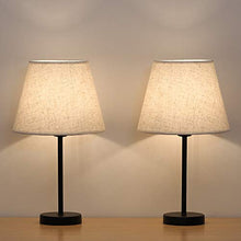 Load image into Gallery viewer, HAITRAL Bedside Table Lamps - Small Nightstand Lamps Set of 2 with Fabric Shade Bedside Desk Lamps for Bedroom, Living Room, Office, Kids Room, Girls Room, Dorm 15 Inches - Black