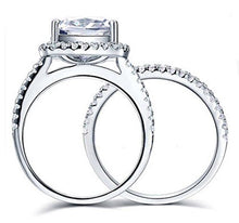 Load image into Gallery viewer, VenetiaDIamond.com Realistic 101 facets Square Cushion Cut 2 carats Simulated Diamond Ring Double Bands Set 3 pcs (6)
