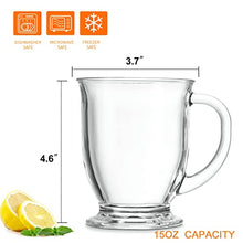 Load image into Gallery viewer, Glass Coffee Mugs Set of 6, Vivimee Clear Coffee Mug 15 Oz, Large Glass Mugs With Handles for Hot Beverages, Clear Mugs for Tea, Cappuccino, Latte, Espresso Coffee, Juice, Glass Coffee Cups