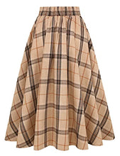 Load image into Gallery viewer, IDEALSANXUN Plaid Skirt for Womens High Waist Aline Pleated Midi Skirts (Khaki, Medium)