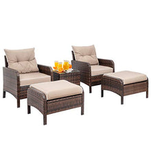 Load image into Gallery viewer, Shintenchi Outdoor Furniture 5 Pieces Set,All Weather PE Wicker Rattan Patio Conversation Set with Cushioned Patio Chairs, Ottoman Set,Glass Side Table for Lawn Pool Balcony