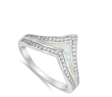 Load image into Gallery viewer, Wide Chevron White Simulated Opal Thumb Ring New .925 Sterling Silver Band Size 12