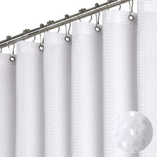 Load image into Gallery viewer, Dynamene White Fabric Shower Curtain, Waffle Weave Heavy Duty Hotel Luxury Cloth Shower Curtains for Bathroom, 72 Inch 256GSM Weighted Bath Curtain Set with 12 Plastic Hooks,72x72