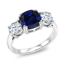 Load image into Gallery viewer, Gem Stone King 925 Sterling Silver Blue Simulated Sapphire Women Meghan Ring (4.00 Ct Cushion) (Size 7)