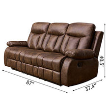 Load image into Gallery viewer, Betsy Furniture 3-PC Microfiber Fabric Recliner Set Living Room Set in Brown, Sofa Loveseat Chair Pillow Top Backrest and Armrests 8028 (Living Room Set 3+2+1)