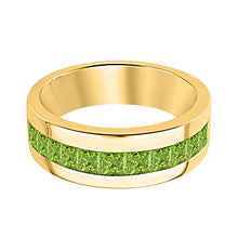 Load image into Gallery viewer, dazzlingjewelrycollection 14K Yellow Gold Over Sterling Silver Princess Cut Peridot Mens Wedding Band Ring