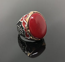 Load image into Gallery viewer, KAR 925K Sterling Silver Red Coral Men's Ring Red Enamelled Special Edition K65E (9)