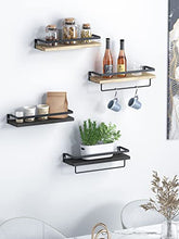 Load image into Gallery viewer, AMADA HOMEFURNISHING Wall Shelves, Floating Shelves for Bathroom, Kitchen, Bedroom, Bathroom Shelf with Towel Bar, Set of 2 Black-AMFS01B