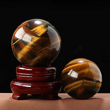 Load image into Gallery viewer, Natural Tiger Eye Healing Crystal Ball Gemstone Sphere with Wood Stand Sculpture Figurine for Reiki Divination Home Office Desk Decor (55-62mm)
