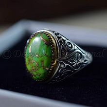Load image into Gallery viewer, Natural Green Copper Turquoise Rings 925 Sterling Silver Jewelry Oxidize Arabic Rings Natural Green Copper Turquoise Man’s Rings Handmade Rings Wedding Jewelry