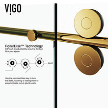 Load image into Gallery viewer, VIGO VG6041MGCL6074 3.0" L -60.0" W -74.0" H Elan Frameless Sliding Rectangle Shower Door with Clear 0.38" Tempered Glass and Stainless Steel Hardware in Matte Gold Finish with Reversible Handle