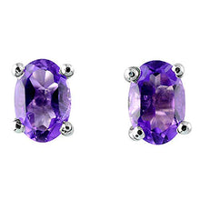 Load image into Gallery viewer, Purple Oval Cut 6x4mm February Birthstone Natural Amethyst 0.9 ct. Gemstone in 925 Sterling Silver Stud Earring Jewelry