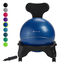 Load image into Gallery viewer, Gaiam Classic Balance Ball Chair – Exercise Stability Yoga Ball Premium Ergonomic Chair for Home and Office Desk with Air Pump, Exercise Guide and Satisfaction Guarantee, Blue