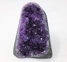 Load image into Gallery viewer, Extreme Polished Amethyst Cluster – Powerful deep Purple Crystals Weighing up to 1/2 lb. Geode from Uruguay. Includes Bonus 3 inch Selenite Wand in Velvet Bag.