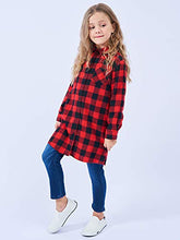 Load image into Gallery viewer, OCHENTA Girls' Buffalo Plaid Shirt, Long Sleeve Button Down Flannel Mid Long Tops NC001 Black Red 110CM - 4-5 Years