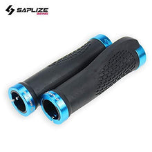 Load image into Gallery viewer, SAPLIZE Bike Handlebar Grips, Ergonomic Design, PR11 (Black, Blue Rings, with Aluminium End Caps)