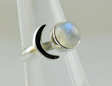 Load image into Gallery viewer, Rainbow Moonstone 925 Sterling Silver Crescent Moon Handmade Women Ring US Size 7.0