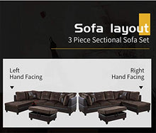 Load image into Gallery viewer, Ainehome 3 PCS Living Room Set, Sectional Sofa Set, Sectional Sofa in Home, with Storage Ottoman and Matching Pillows (Left Hand Facing, Chocolate)