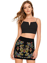 Load image into Gallery viewer, SheIn Women's Casual Floral Embroidered Bodycon Short Mini Skirt Burgundy XS