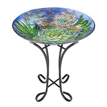 Load image into Gallery viewer, VCUTEKA Outdoor Glass Birdbath with Metal Stand for Lawn Yard Garden Decoration