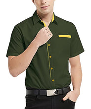 Load image into Gallery viewer, Ranberone Mens Casual Cotton Short Sleeve Dress Shirt Slim Fit Contrast Collar Button Down Shirts(Olive Green,Large)