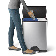 Load image into Gallery viewer, simplehuman Kitchen Dual Compartment Recycling Step Trash Can, 46 Liter / 12.2 Gallon, Brushed Stainless Steel