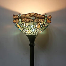 Load image into Gallery viewer, Tiffany Style Torchiere Light Floor Standing Lamp Wide 12 Tall 66 Inch Sea Blue Stained Glass Crystal Bead Dragonfly Lampshade for Living Room Bedroom Antique Table S147 WERFACTORY