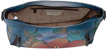 Load image into Gallery viewer, Anna by Anuschka Women's Wide Cross Body Satchel | Hand Painted Original Artwork | Zip-Top Organizer | Midnight Floral