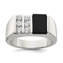 Load image into Gallery viewer, 925 Sterling Silver Mens Cubic Zirconia Cz Black Onyx Band Ring Size 10.00 Man Fine Jewelry For Dad Mens Gifts For Him