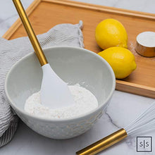 Load image into Gallery viewer, White Silicone and Gold Cooking Utensils for Modern Cooking and Serving, Stainless Steel Gold Serving Utensils - Spatulas for Non Stick Cookware