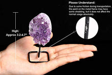 Load image into Gallery viewer, JIC Gem Natural Deep Purple Amethyst Crystal Cluster on Metal Stand Small Healing Crystals Stone Home Office Decor