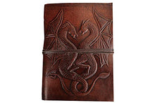 Load image into Gallery viewer, RKH DOUBLE DRAGON Blank Page BOOK Handcrafted Leather Writing Unlined 5 x 7 JOURNAL (Brown)